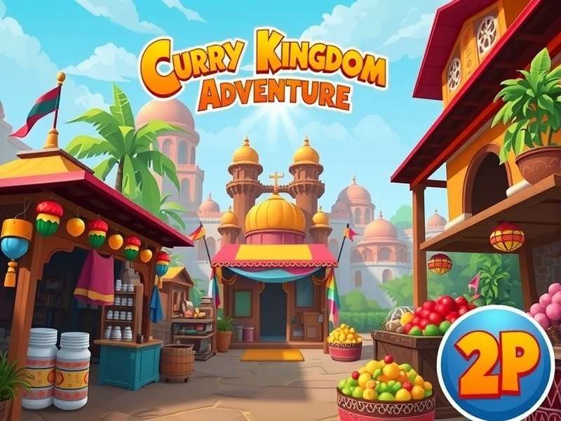 Curry Kingdom Adventure game screenshot showing vibrant Indian marketplace